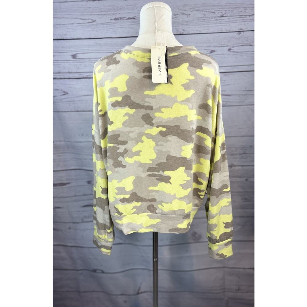 Peyton Jensen Camo Sweatshirt Womens Large Neon Yellow Gray Pullover NWT - Picture 4 of 7